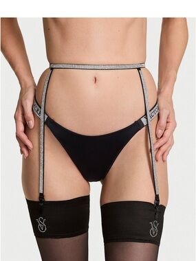 NWT Black Rhinestone Garter Belt M/L